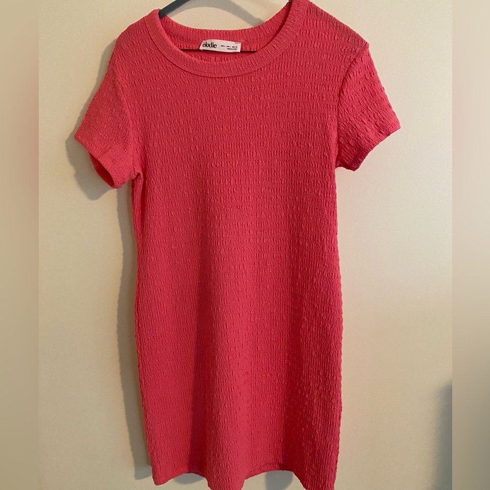 Elodie Pink Textured Short Sleeve Mini Dress Size Large
